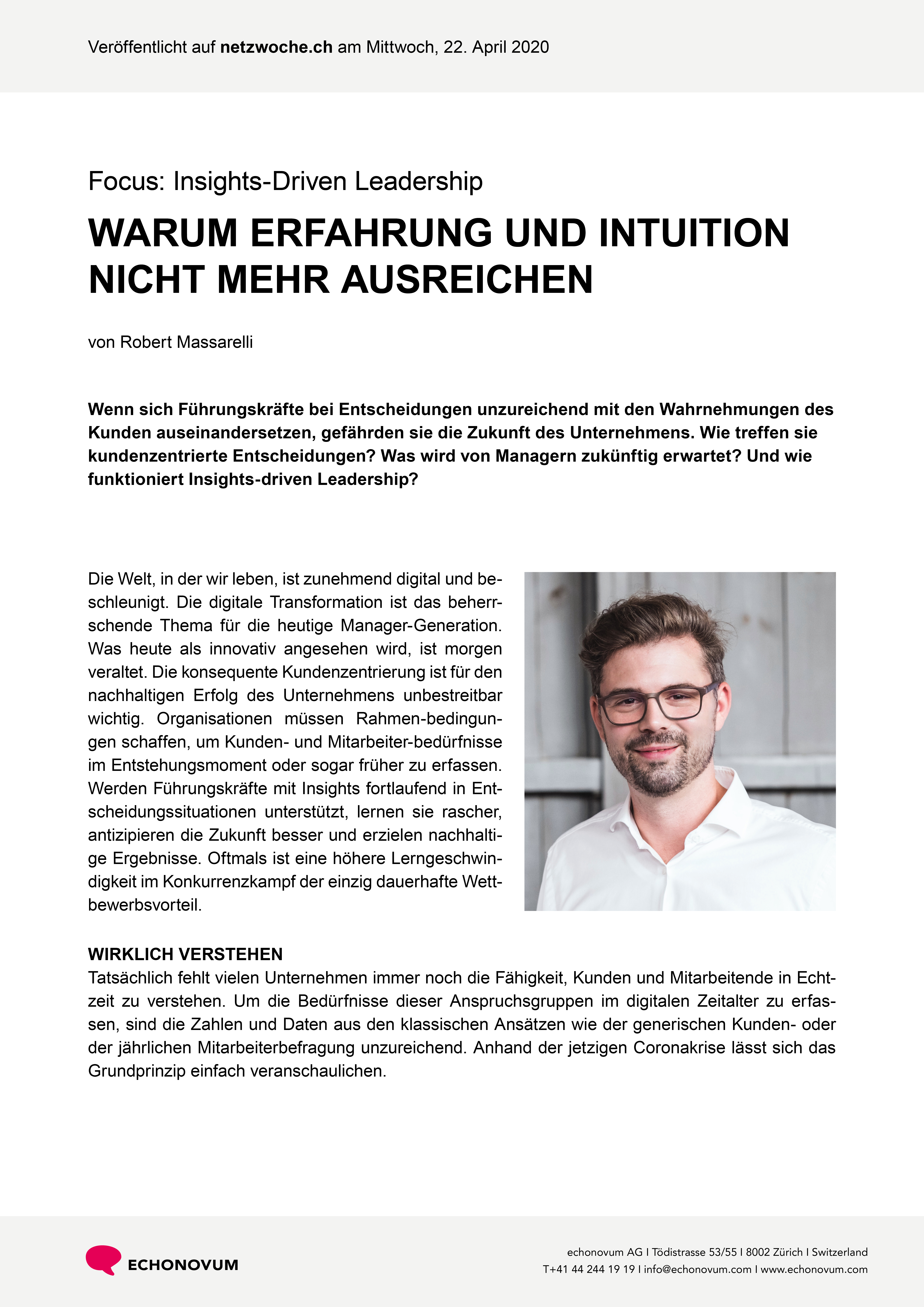 Preview image for download of Netzwoche-Artikel: **WARUM ERFAHRUNG UND INTUITION NICHT MEHR AUSREICHEN**